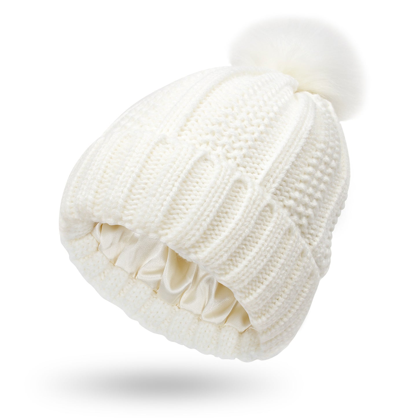 Winter Knit Beanie with Faux Fur Pom Pom – Warm, Stretchy & Stylish Hat for Women