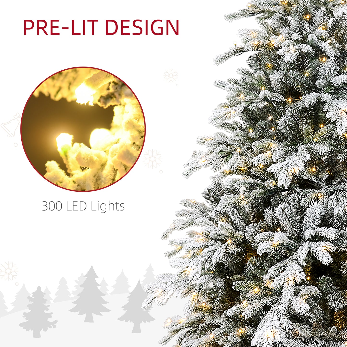 Artificial Prelit Christmas Tree with Warm LED Light and Snow Flocked Branches