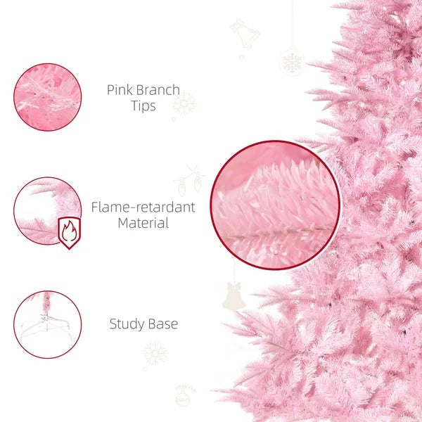 6FT Artificial Pink Christmas Tree – Holiday Decoration with Automatic Branch Opening