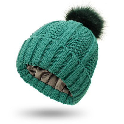 Winter Knit Beanie with Faux Fur Pom Pom – Warm, Stretchy & Stylish Hat for Women