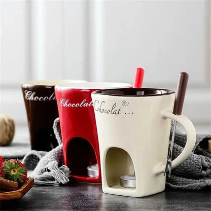 Mini Ceramic Fondue Mug Set – Chocolate, Cheese & Butter Melting Pot