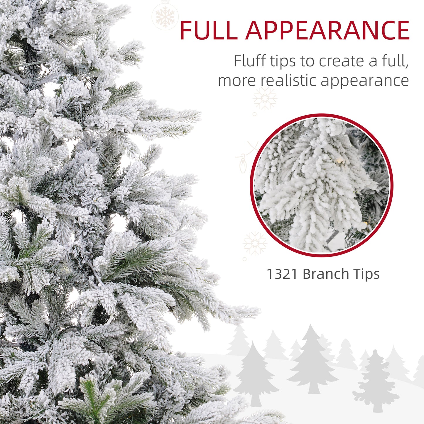 Artificial Prelit Christmas Tree with Warm LED Light and Snow Flocked Branches