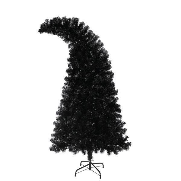 6FT Artificial Christmas Tree With LED Light, Pre-Lit Curved Shape Artificial Whimsical Xmas Tree With 900 Tips, Black Christmas Tree