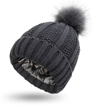 Winter Knit Beanie with Faux Fur Pom Pom – Warm, Stretchy & Stylish Hat for Women