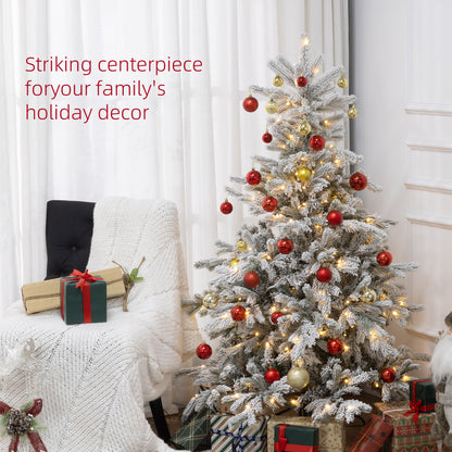 Artificial Prelit Christmas Tree with Warm LED Light and Snow Flocked Branches