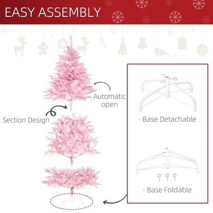 6FT Artificial Pink Christmas Tree – Holiday Decoration with Automatic Branch Opening