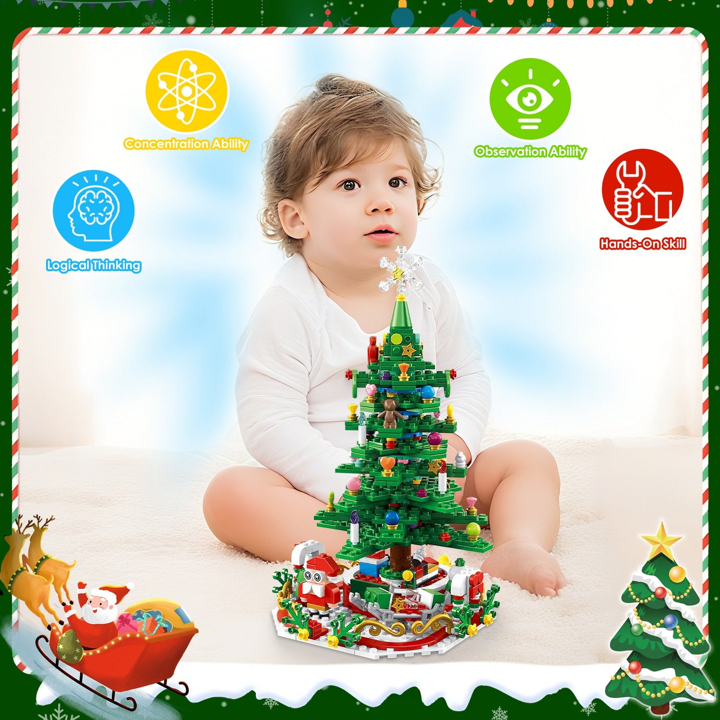 2025 Year Christmas Tree Building Set With LED Light Tabletop Christmas Building Block 24 Days Christmas Countdown Calendar For Boys Girls 3-6