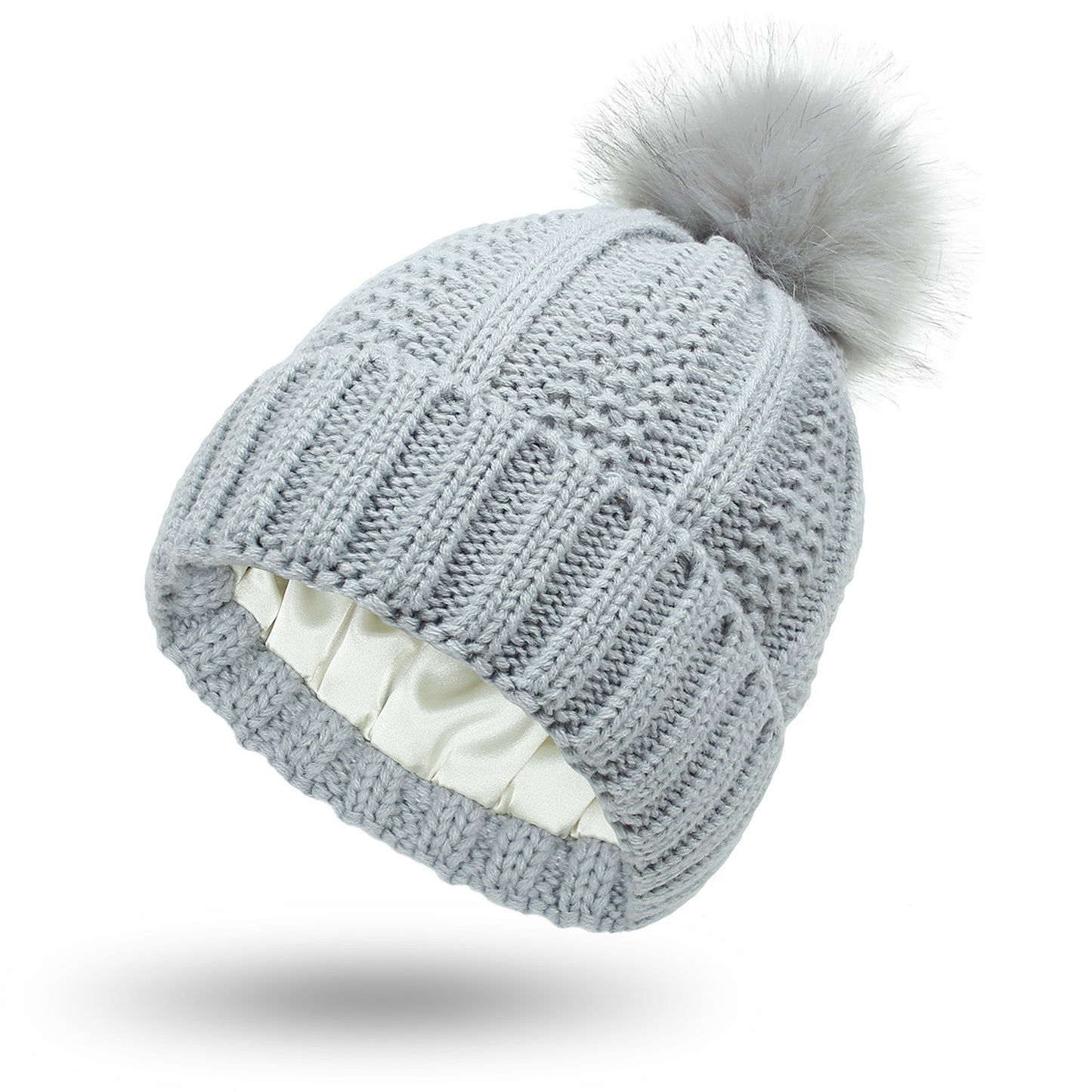 Winter Knit Beanie with Faux Fur Pom Pom – Warm, Stretchy & Stylish Hat for Women