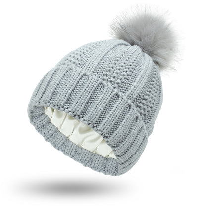 Winter Knit Beanie with Faux Fur Pom Pom – Warm, Stretchy & Stylish Hat for Women