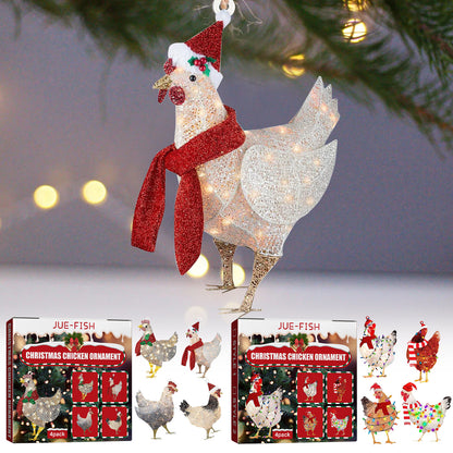 Festive Wooden Chicken Ornaments – Holiday Tree Décor Set (4 Pack)
