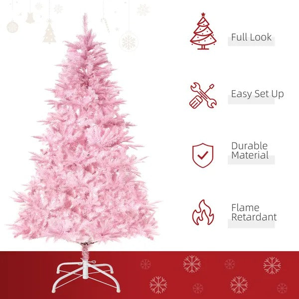 6FT Artificial Pink Christmas Tree – Holiday Decoration with Automatic Branch Opening