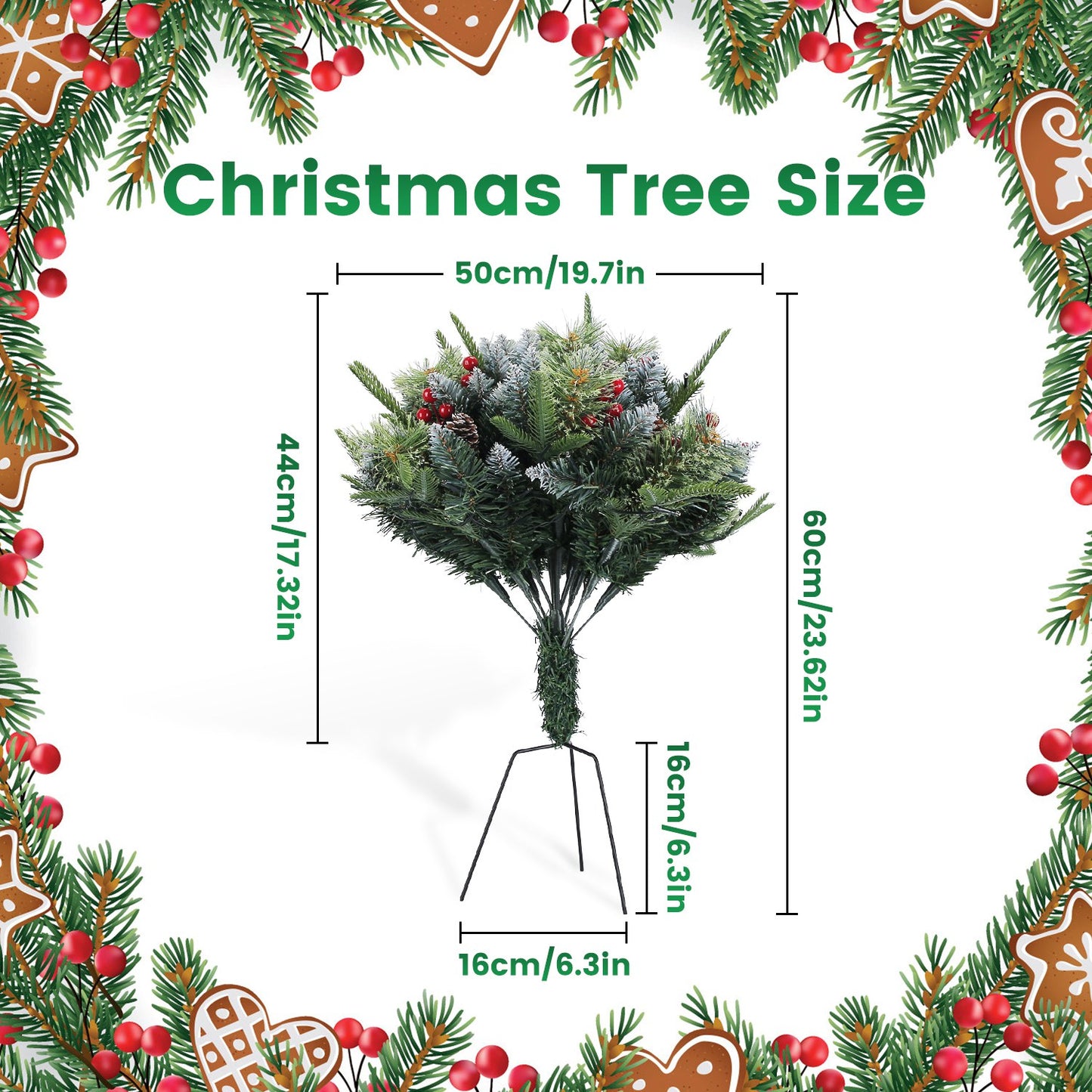 2Pcs Christmas Tree Urn Filler With Light Artificial Lighted Xmas Trees Light With Cones Berries Holiday Planter Filler LED Pathway Pine Tree IP44 Waterproof With Tripod Stake 50 Beads