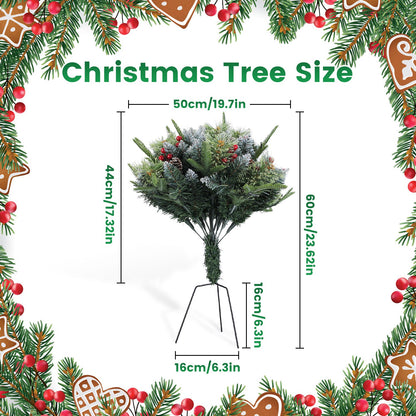 2Pcs Christmas Tree Urn Filler With Light Artificial Lighted Xmas Trees Light With Cones Berries Holiday Planter Filler LED Pathway Pine Tree IP44 Waterproof With Tripod Stake 50 Beads