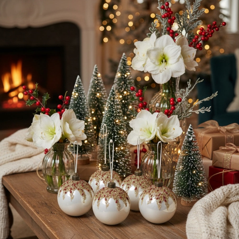 6PCS Glass Christmas Tree Ball Ornaments – 3.9” Festive Holiday Decor