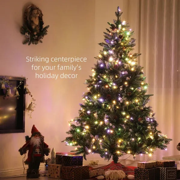 6 Foot Prelit Artificial Christmas Tree With Dual Colour LED Light, Hinged Xmas Tree For Home Office Holiday