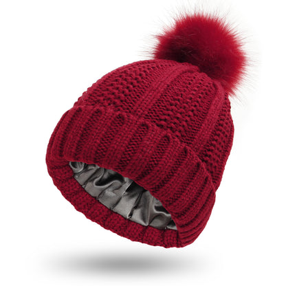 Winter Knit Beanie with Faux Fur Pom Pom – Warm, Stretchy & Stylish Hat for Women