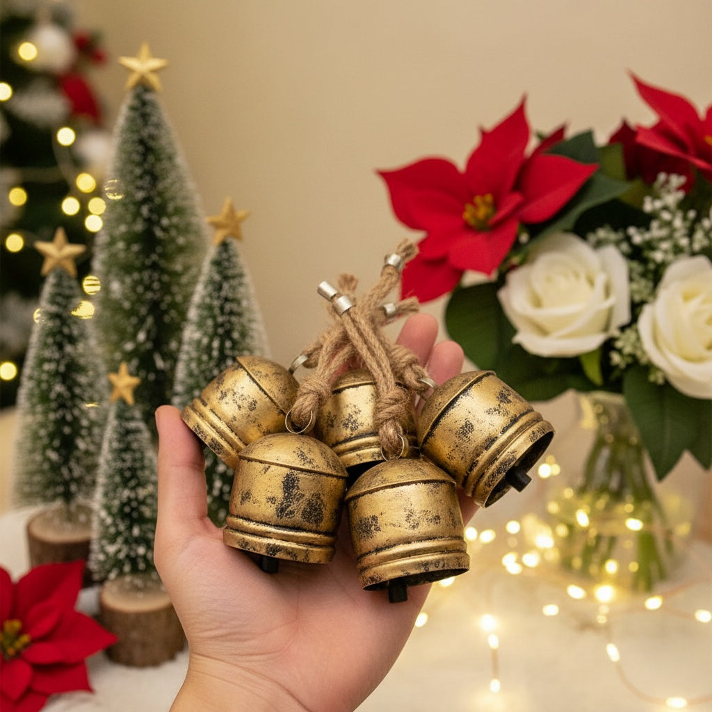 4PCS Christmas Bells Hanging Ornaments – Festive Iron Tree Decorations (5.5x5.5x7.5in)
