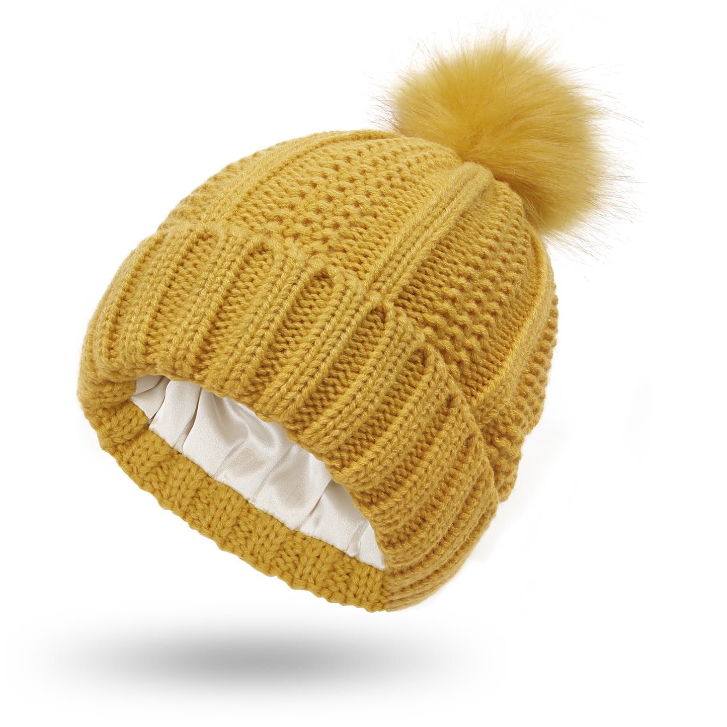 Winter Knit Beanie with Faux Fur Pom Pom – Warm, Stretchy & Stylish Hat for Women