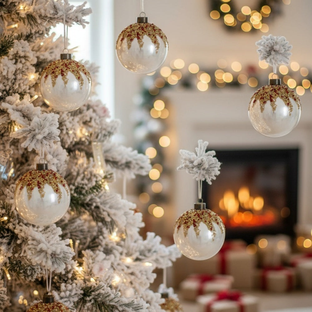 6PCS Glass Christmas Tree Ball Ornaments – 3.9” Festive Holiday Decor