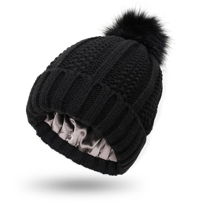 Winter Knit Beanie with Faux Fur Pom Pom – Warm, Stretchy & Stylish Hat for Women