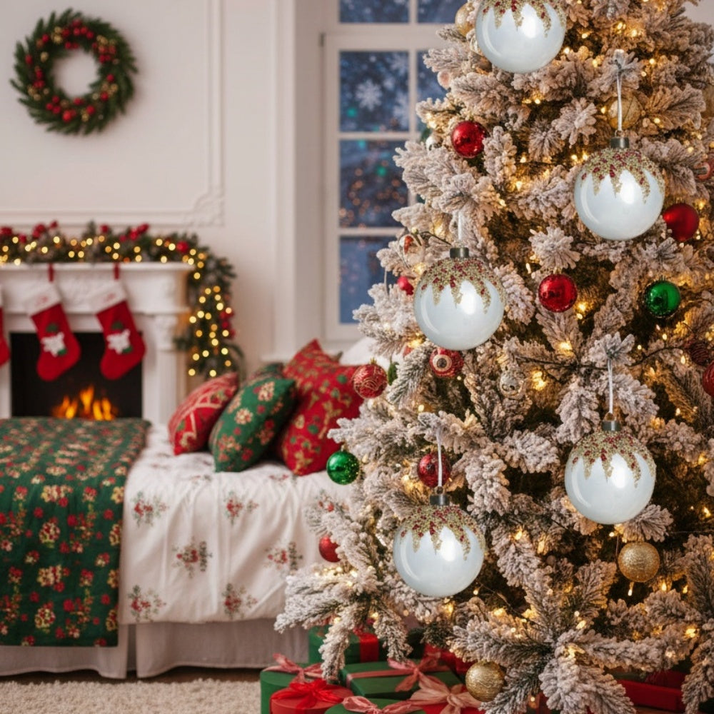 6PCS Glass Christmas Tree Ball Ornaments – 3.9” Festive Holiday Decor