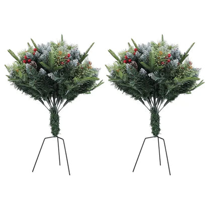 2Pcs Christmas Tree Urn Filler With Light Artificial Lighted Xmas Trees Light With Cones Berries Holiday Planter Filler LED Pathway Pine Tree IP44 Waterproof With Tripod Stake 50 Beads