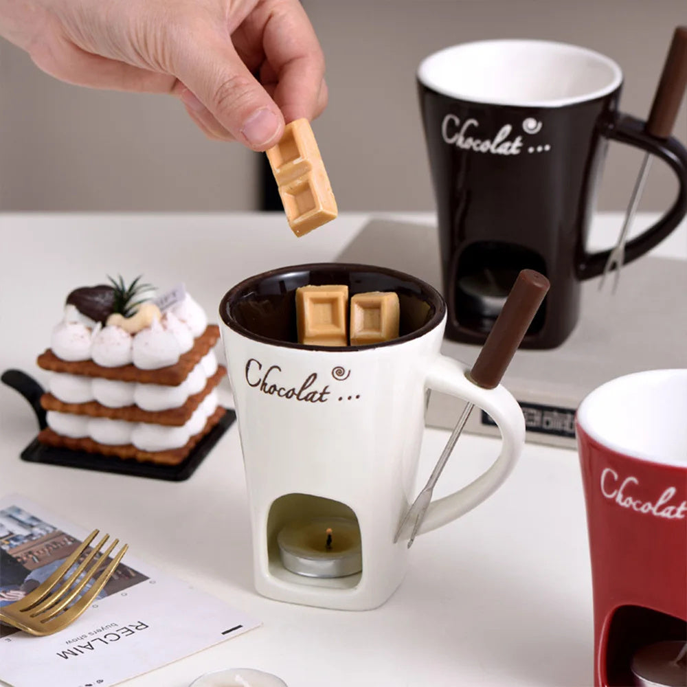 Mini Ceramic Fondue Mug Set – Chocolate, Cheese & Butter Melting Pot