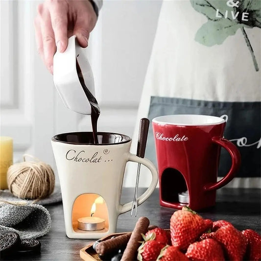 Mini Ceramic Fondue Mug Set – Chocolate, Cheese & Butter Melting Pot