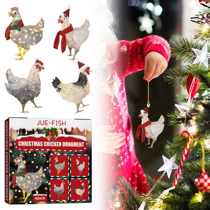 Festive Wooden Chicken Ornaments – Holiday Tree Décor Set (4 Pack)