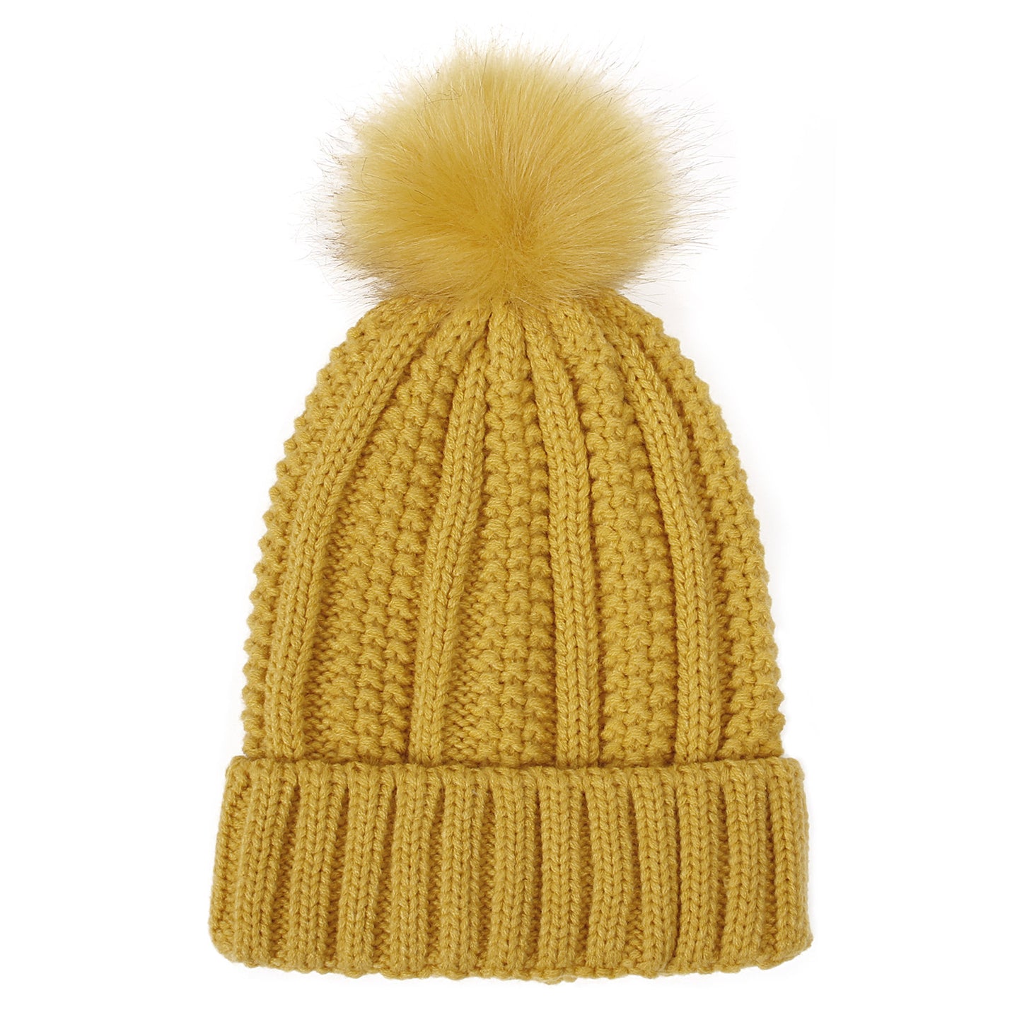 Winter Knit Beanie with Faux Fur Pom Pom – Warm, Stretchy & Stylish Hat for Women