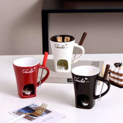 Mini Ceramic Fondue Mug Set – Chocolate, Cheese & Butter Melting Pot
